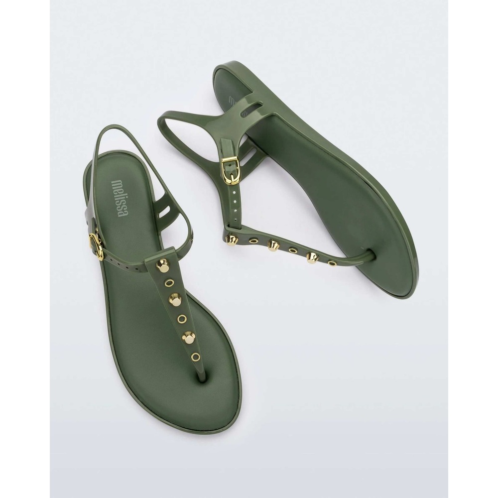 Melissa Solar Studs Sandals Green Jelly T Strap Gold Studded Womens 7